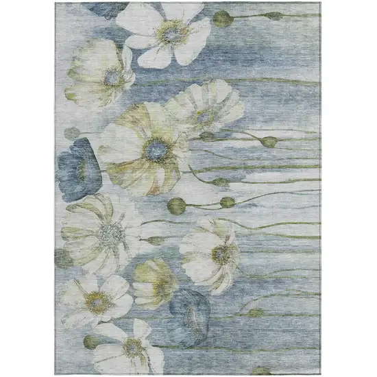 Denim Blue And Sky Blue Floral Washable Indoor Outdoor Area Rug Photo 6
