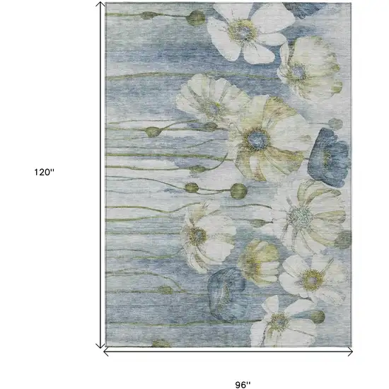 Denim Blue And Sky Blue Floral Washable Indoor Outdoor Area Rug Photo 3
