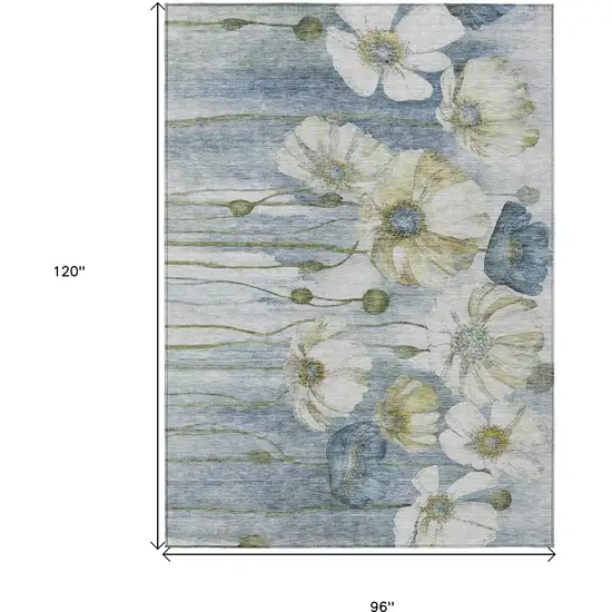 Denim Blue And Sky Blue Floral Washable Indoor Outdoor Area Rug Photo 3