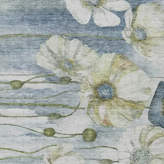 Denim Blue And Sky Blue Floral Washable Indoor Outdoor Area Rug Photo 4