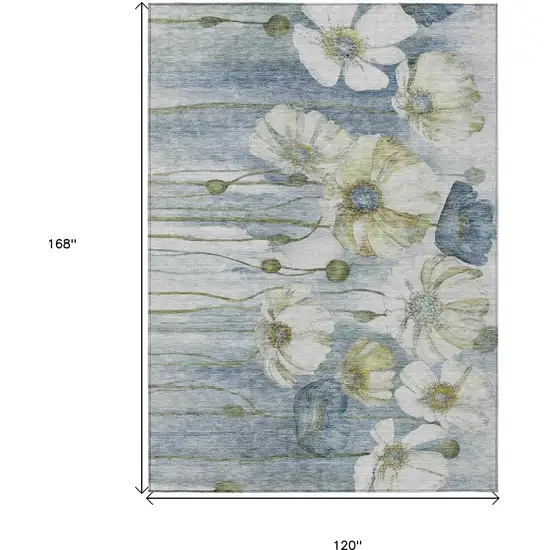 Denim Blue And Sky Blue Floral Washable Indoor Outdoor Area Rug Photo 3
