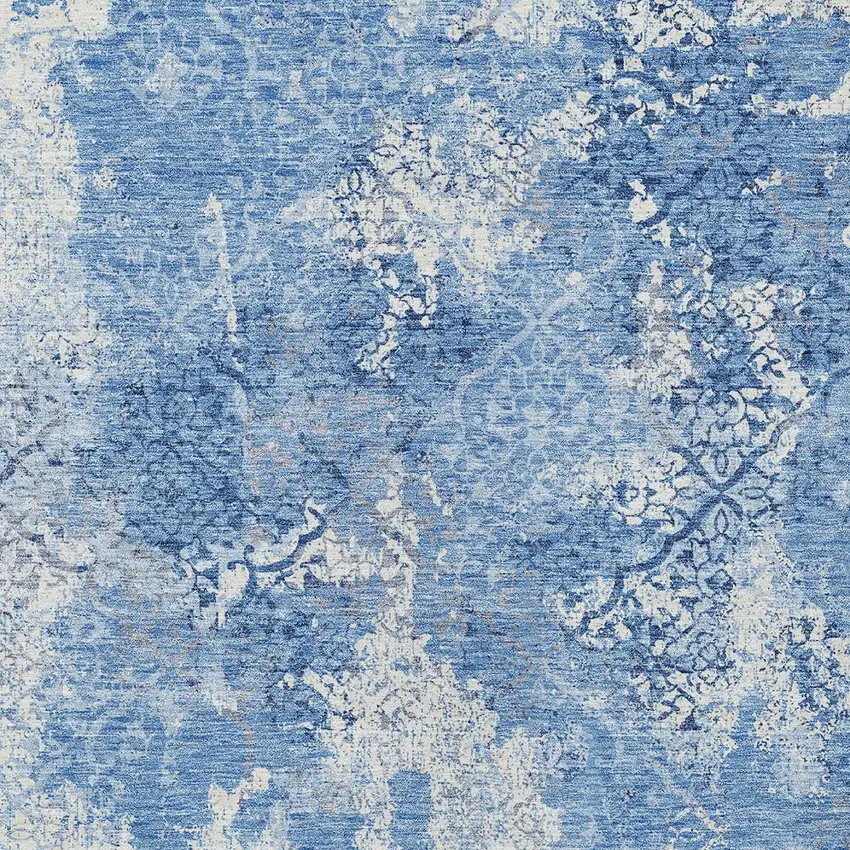Denim Blue And Sky Blue Floral Washable Indoor Outdoor Area Rug Photo 5