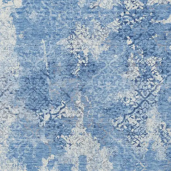 Denim Blue And Sky Blue Floral Washable Indoor Outdoor Area Rug Photo 5