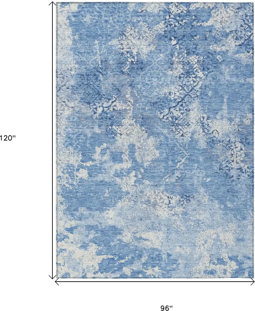 Denim Blue And Sky Blue Floral Washable Indoor Outdoor Area Rug Photo 3