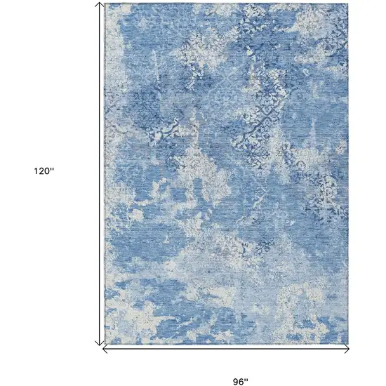 Denim Blue And Sky Blue Floral Washable Indoor Outdoor Area Rug Photo 3
