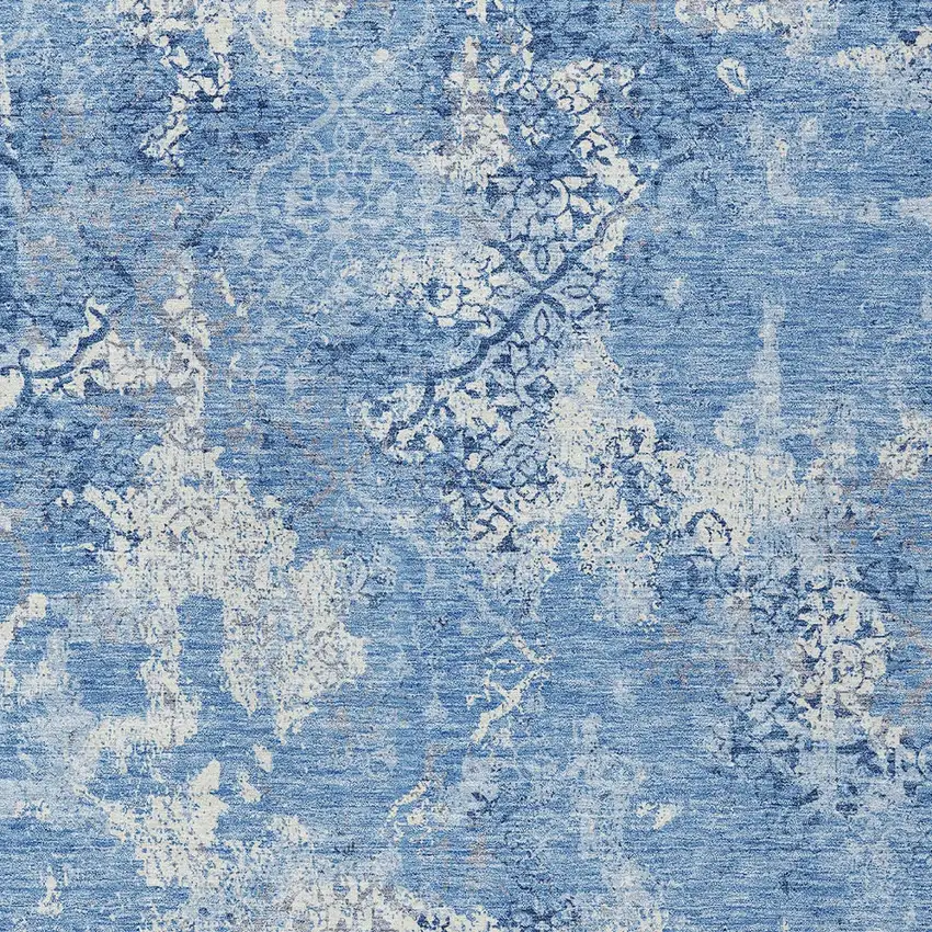 Denim Blue And Sky Blue Floral Washable Indoor Outdoor Area Rug Photo 6
