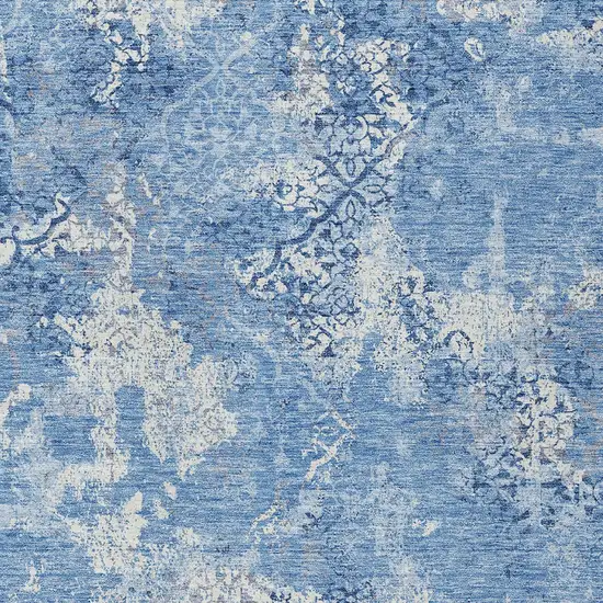 Denim Blue And Sky Blue Floral Washable Indoor Outdoor Area Rug Photo 6