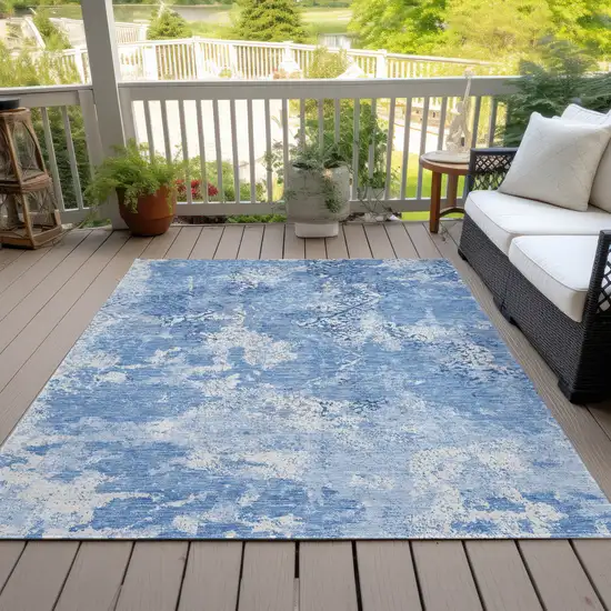 Denim Blue And Sky Blue Floral Washable Indoor Outdoor Area Rug Photo 8