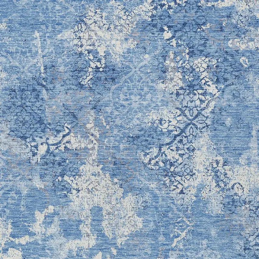 Denim Blue And Sky Blue Floral Washable Indoor Outdoor Area Rug Photo 6