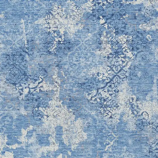 Denim Blue And Sky Blue Floral Washable Indoor Outdoor Area Rug Photo 6