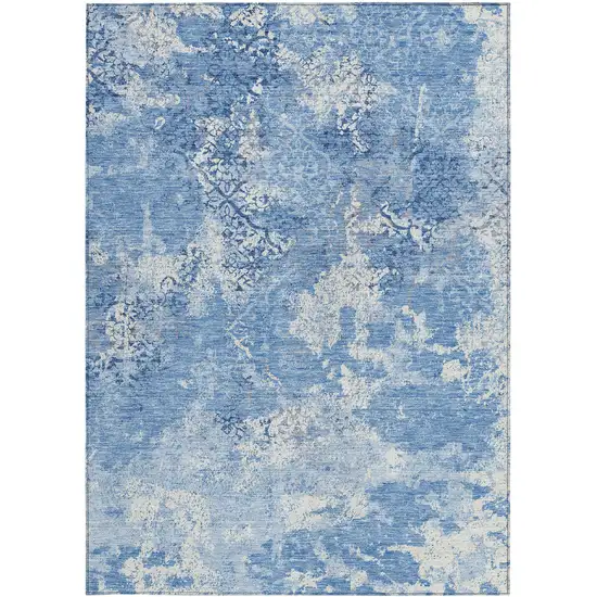 Denim Blue And Sky Blue Floral Washable Indoor Outdoor Area Rug Photo 7