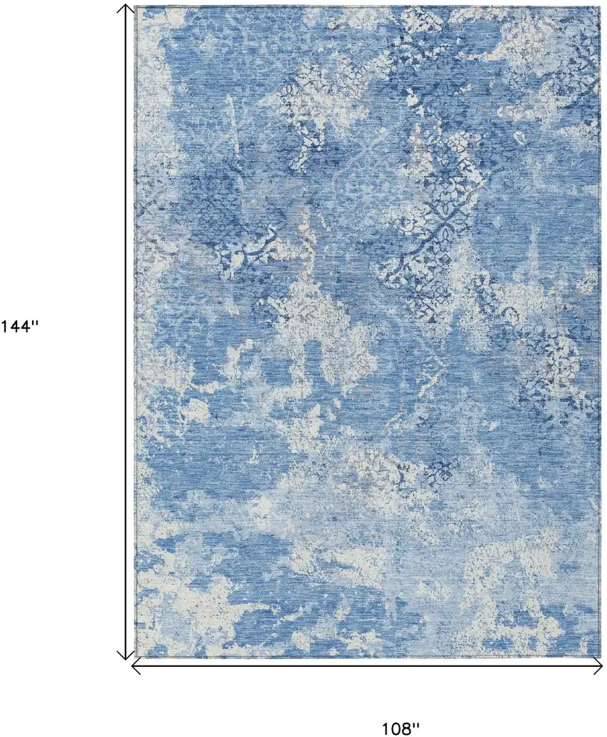 Denim Blue And Sky Blue Floral Washable Indoor Outdoor Area Rug Photo 3