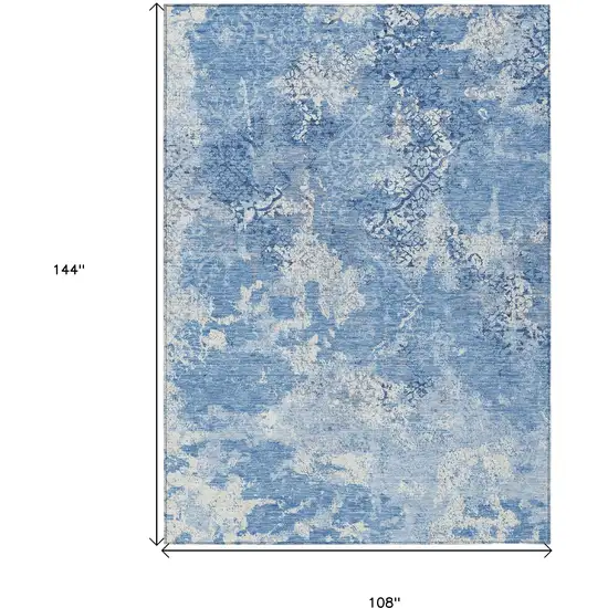 Denim Blue And Sky Blue Floral Washable Indoor Outdoor Area Rug Photo 3