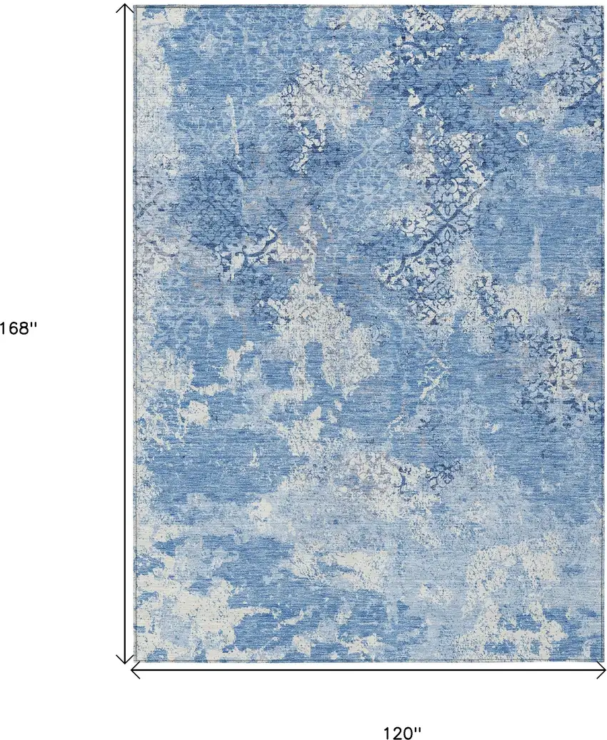 Denim Blue And Sky Blue Floral Washable Indoor Outdoor Area Rug Photo 3