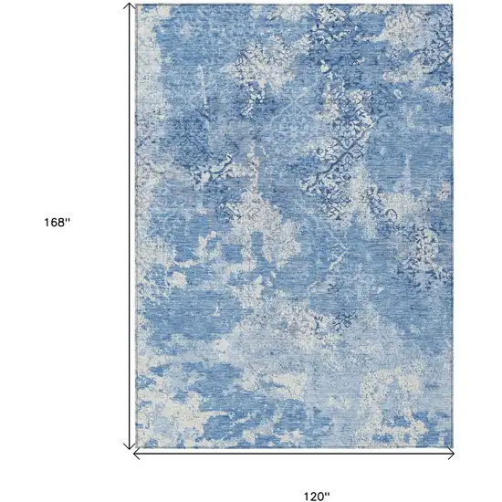 Denim Blue And Sky Blue Floral Washable Indoor Outdoor Area Rug Photo 3