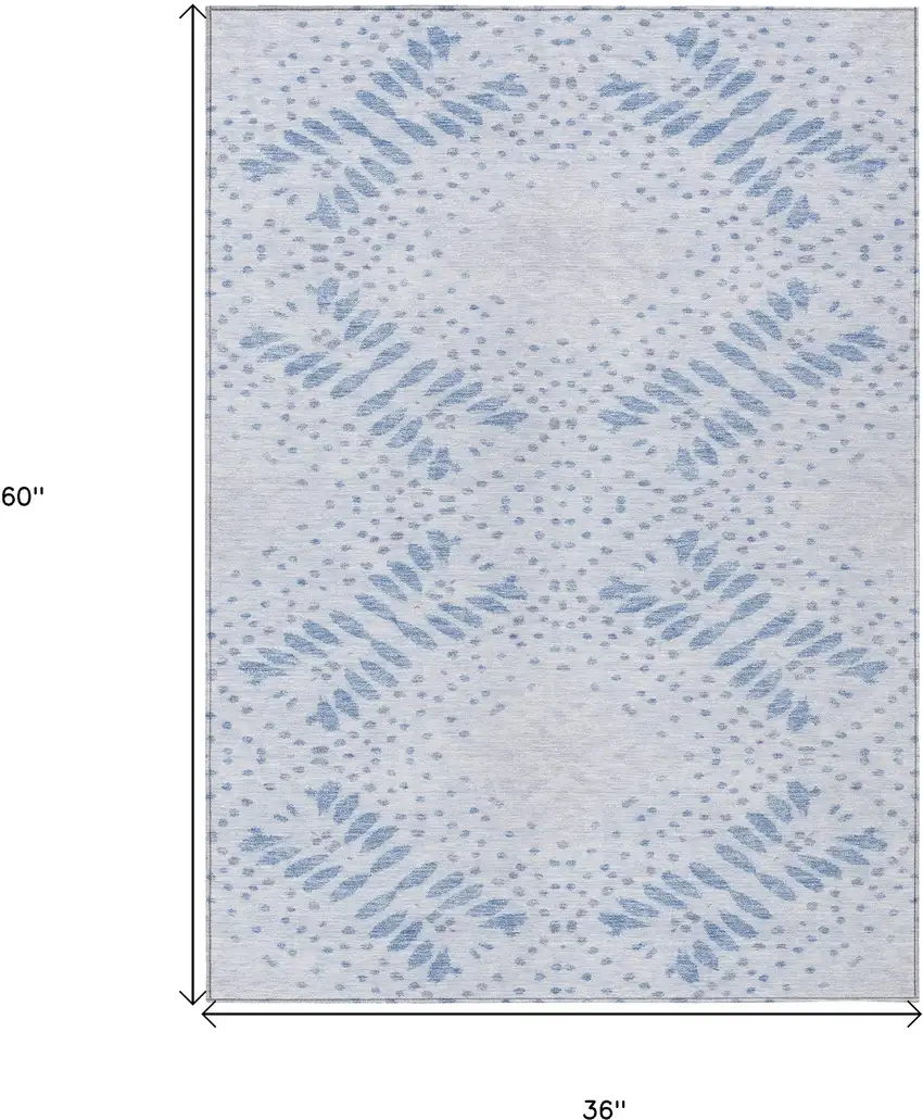 Denim Blue And Sky Blue Floral Washable Indoor Outdoor Area Rug Photo 9