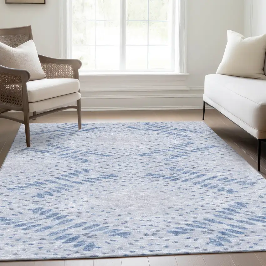 Denim Blue And Sky Blue Floral Washable Indoor Outdoor Area Rug Photo 6