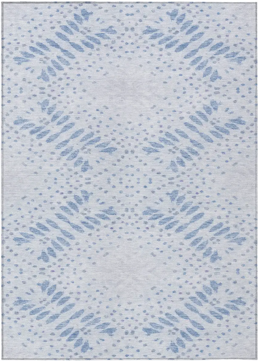 Denim Blue And Sky Blue Floral Washable Indoor Outdoor Area Rug Photo 2