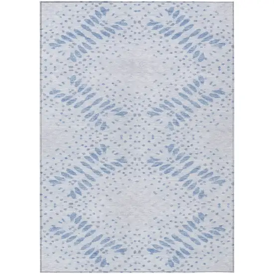 Denim Blue And Sky Blue Floral Washable Indoor Outdoor Area Rug Photo 2