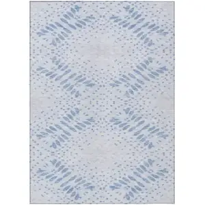 Photo of Denim Blue And Sky Blue Floral Washable Indoor Outdoor Area Rug