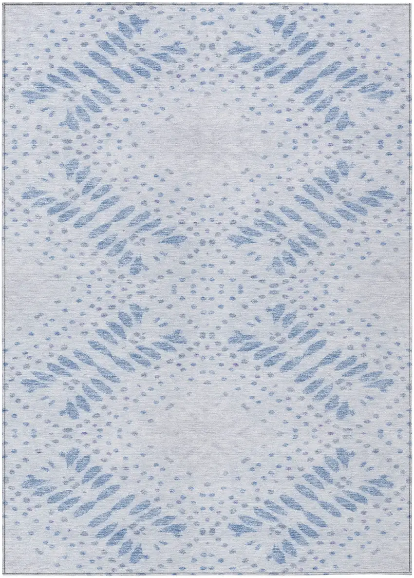 Denim Blue And Sky Blue Floral Washable Indoor Outdoor Area Rug Photo 2