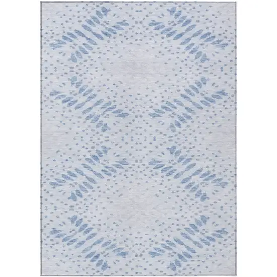 Denim Blue And Sky Blue Floral Washable Indoor Outdoor Area Rug Photo 2