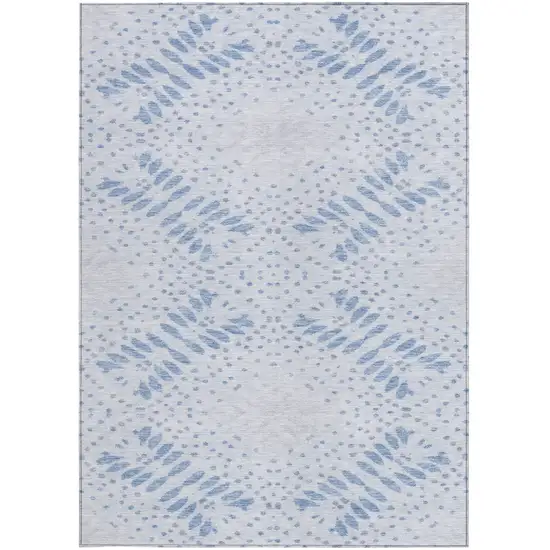 Denim Blue And Sky Blue Floral Washable Indoor Outdoor Area Rug Photo 5