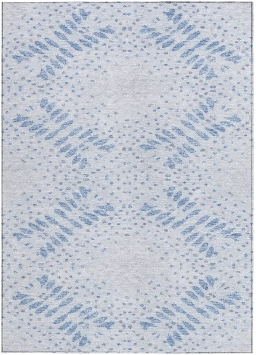 Denim Blue And Sky Blue Floral Washable Indoor Outdoor Area Rug Photo 5