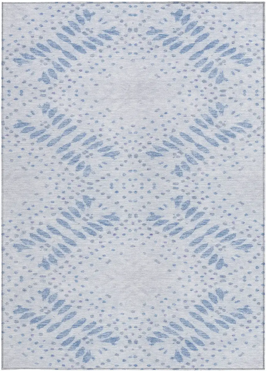 Denim Blue And Sky Blue Floral Washable Indoor Outdoor Area Rug Photo 7