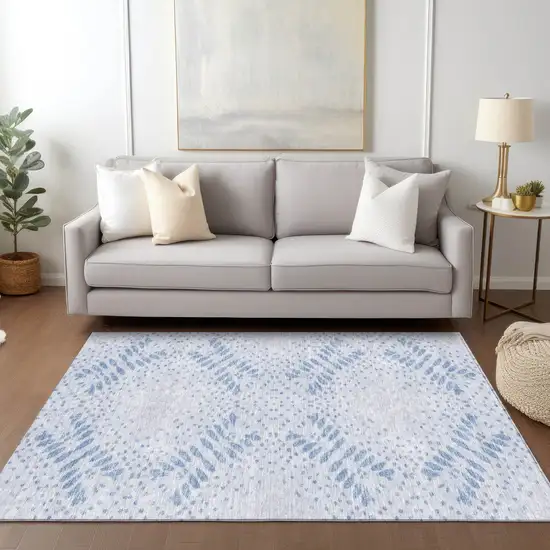 Denim Blue And Sky Blue Floral Washable Indoor Outdoor Area Rug Photo 9