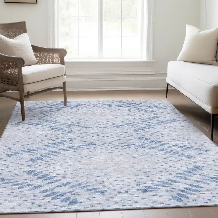 Denim Blue And Sky Blue Floral Washable Indoor Outdoor Area Rug Photo 8