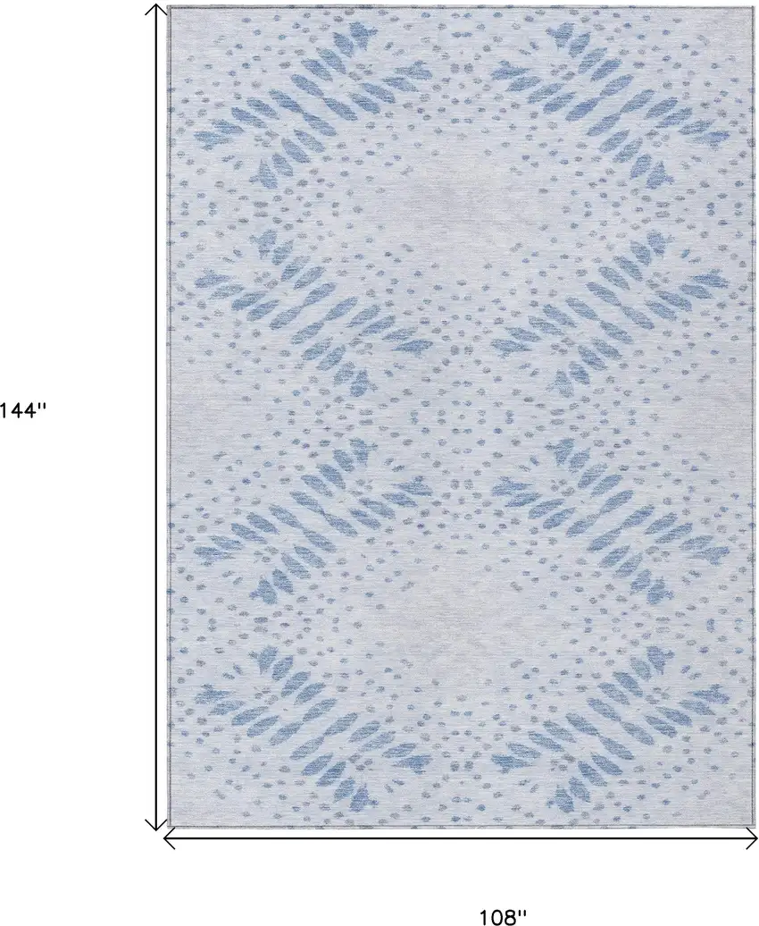 Denim Blue And Sky Blue Floral Washable Indoor Outdoor Area Rug Photo 3