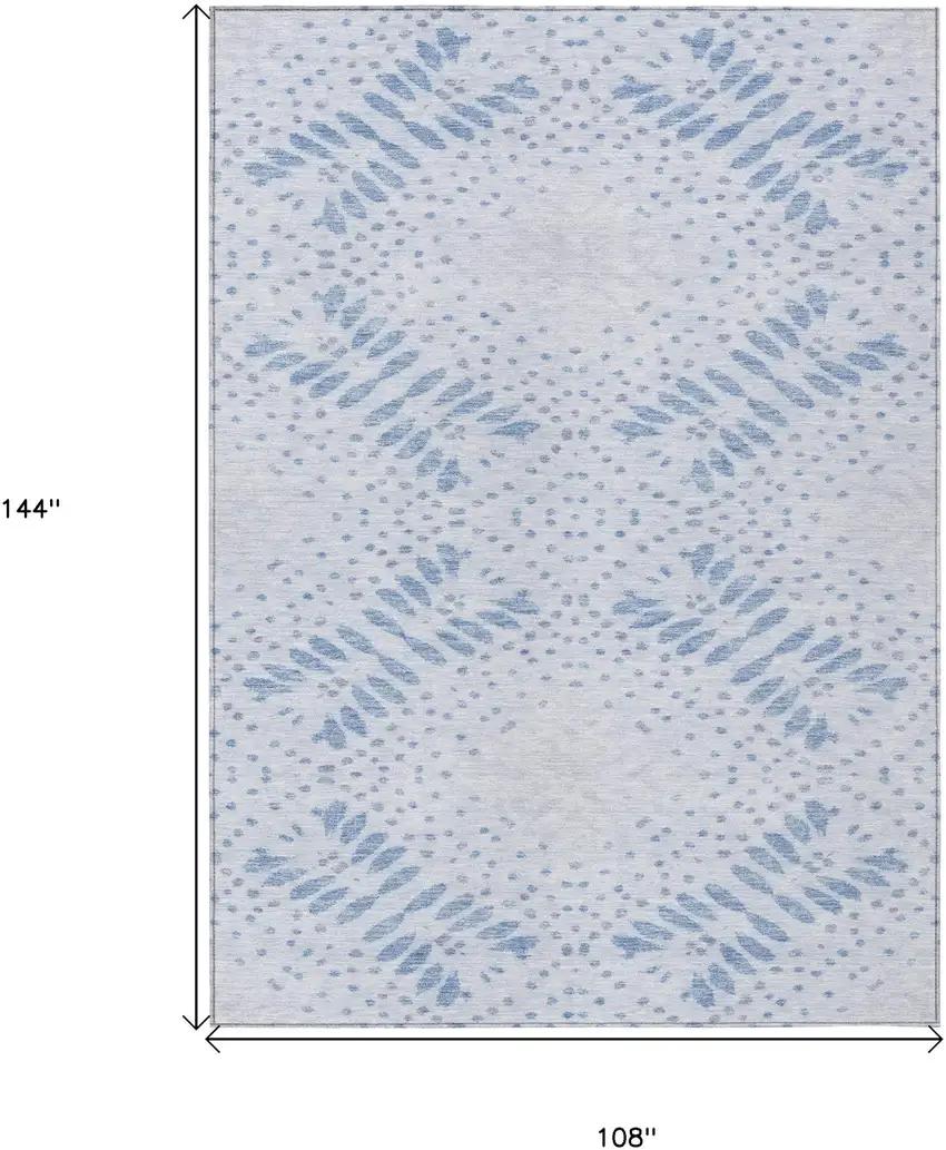 Denim Blue And Sky Blue Floral Washable Indoor Outdoor Area Rug Photo 3
