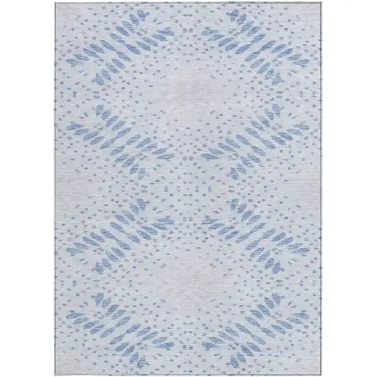 Denim Blue And Sky Blue Floral Washable Indoor Outdoor Area Rug Photo 7