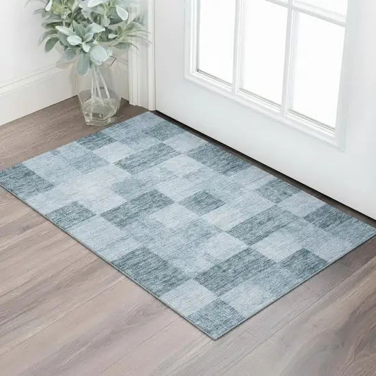 Denim Blue And Sky Blue Geometric Washable Area Rug With UV Protection Photo 2