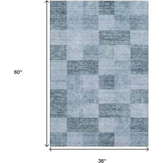 Denim Blue And Sky Blue Geometric Washable Area Rug With UV Protection Photo 9