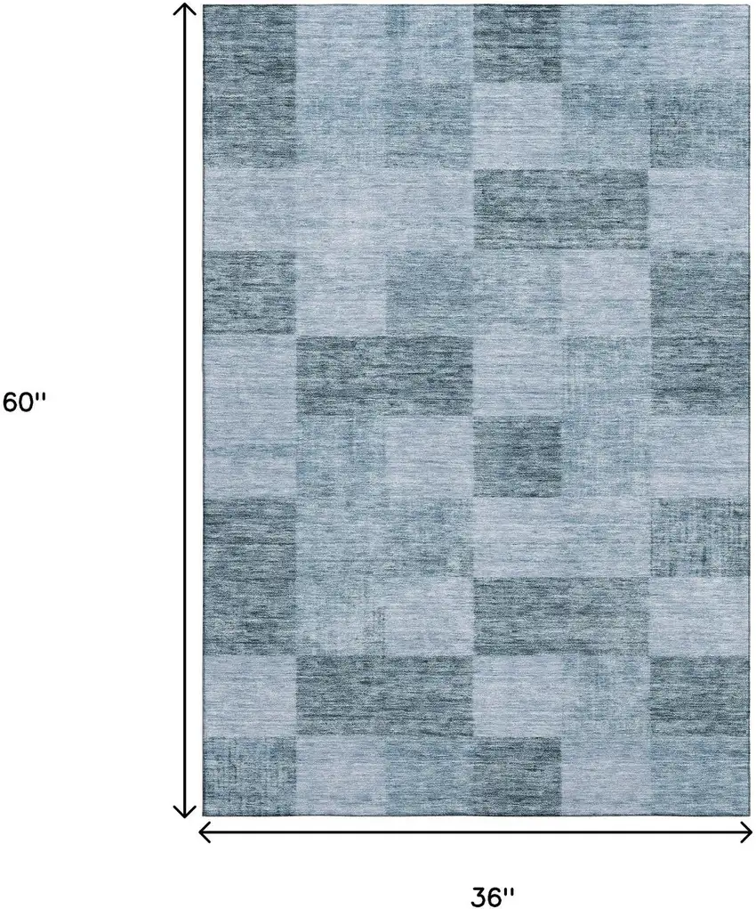 Denim Blue And Sky Blue Geometric Washable Area Rug With UV Protection Photo 9