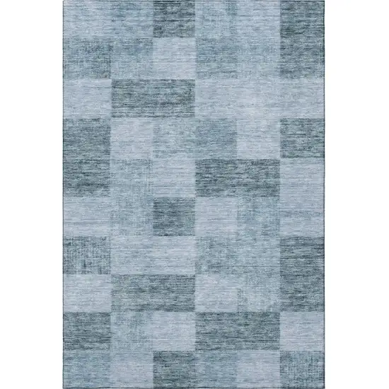 Denim Blue And Sky Blue Geometric Washable Area Rug With UV Protection Photo 2