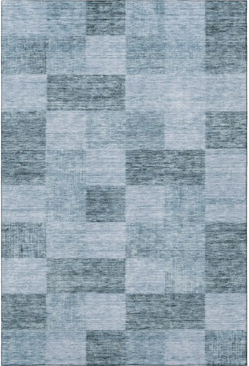 Denim Blue And Sky Blue Geometric Washable Area Rug With UV Protection Photo 2