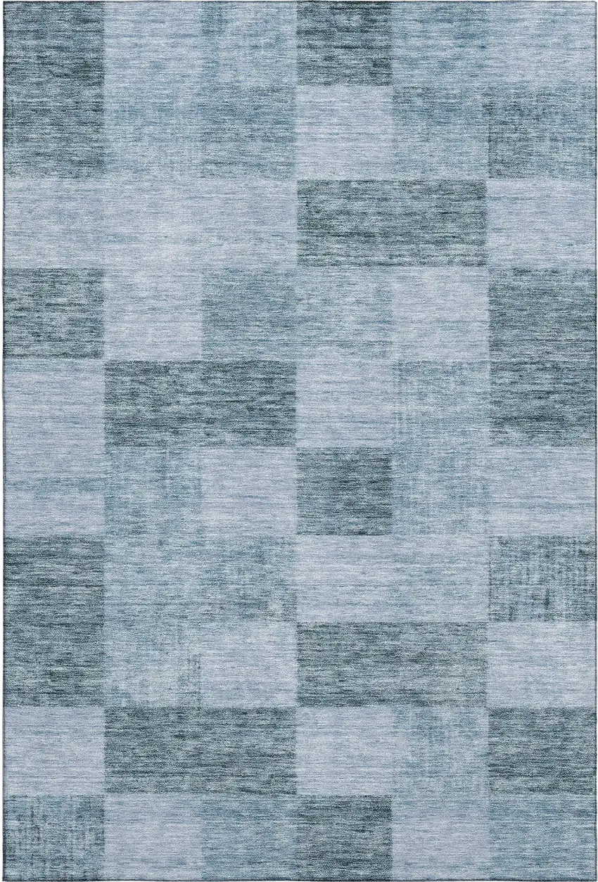 Denim Blue And Sky Blue Geometric Washable Area Rug With UV Protection Photo 1