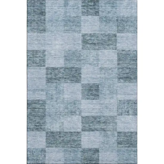 Denim Blue And Sky Blue Geometric Washable Area Rug With UV Protection Photo 1