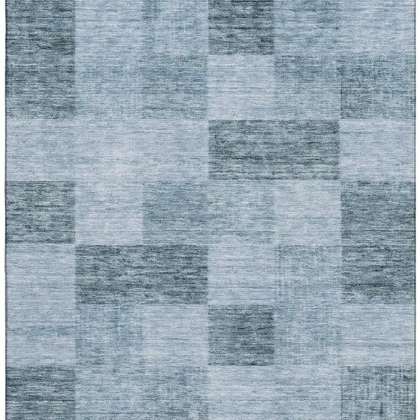 Denim Blue And Sky Blue Geometric Washable Area Rug With UV Protection Photo 3