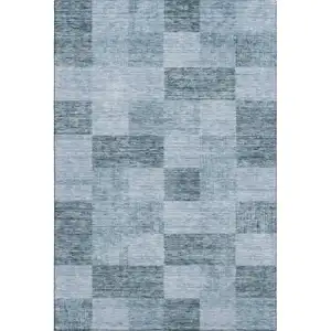 Photo of Denim Blue And Sky Blue Geometric Washable Area Rug With UV Protection