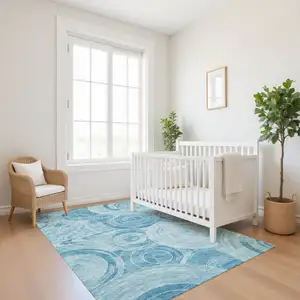 Photo of Denim Blue And Sky Blue Geometric Washable Area Rug With UV Protection