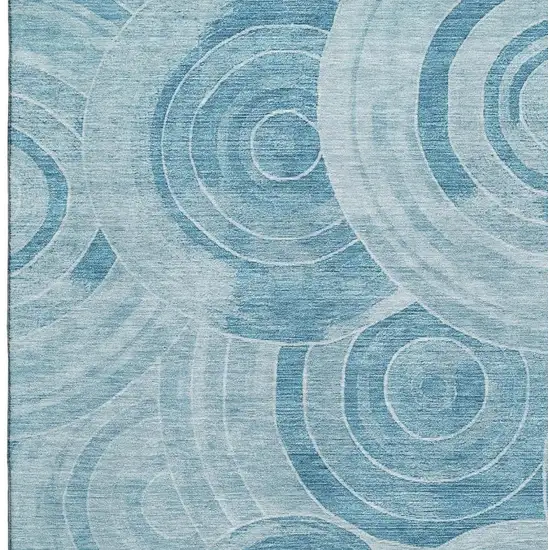 Denim Blue And Sky Blue Geometric Washable Area Rug With UV Protection Photo 2