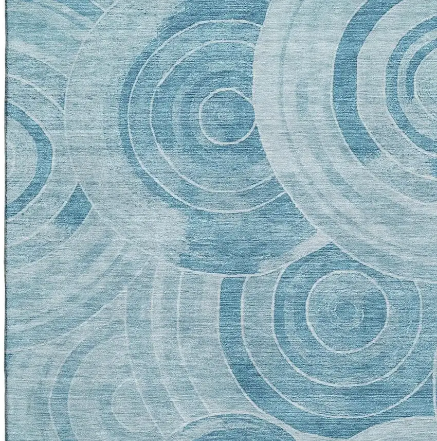Denim Blue And Sky Blue Geometric Washable Area Rug With UV Protection Photo 2