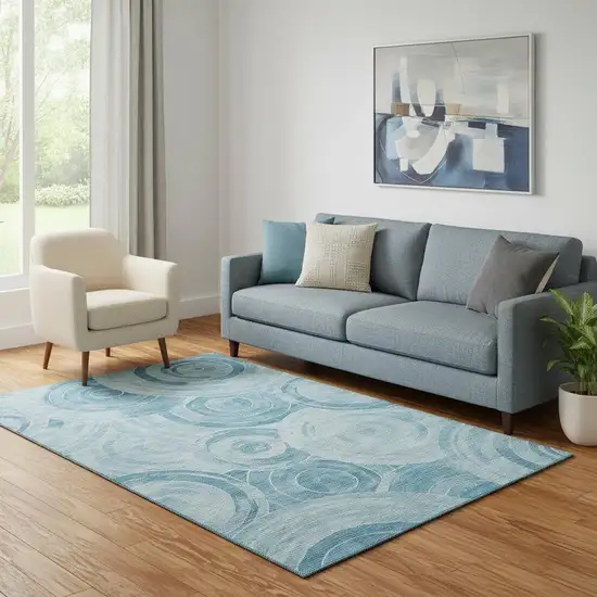 Denim Blue And Sky Blue Geometric Washable Area Rug With UV Protection Photo 2