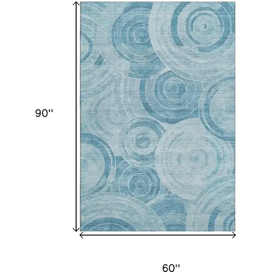 Denim Blue And Sky Blue Geometric Washable Area Rug With UV Protection Photo 9