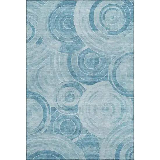 Denim Blue And Sky Blue Geometric Washable Area Rug With UV Protection Photo 1