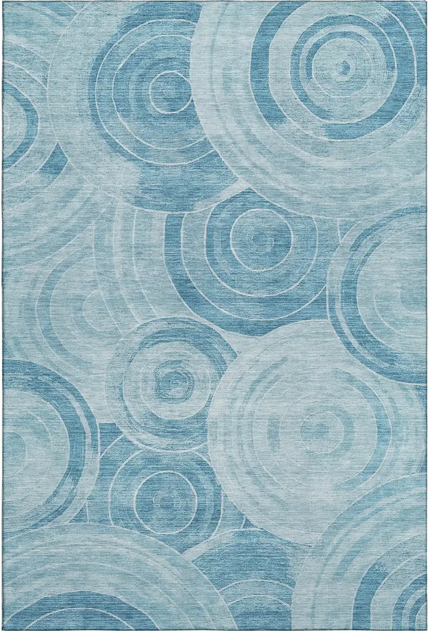 Denim Blue And Sky Blue Geometric Washable Area Rug With UV Protection Photo 1